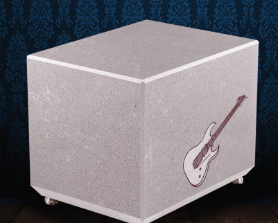 Urna cineraria in Marmo grigio con incisione chitarra elettrica dipinta a mano