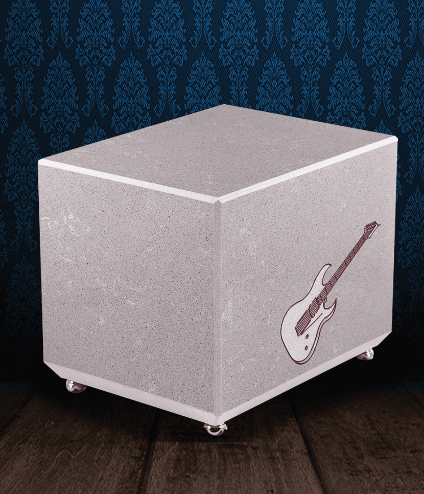 Urna cineraria in Marmo grigio con incisione chitarra elettrica dipinta a mano